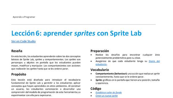 Unidad 2 - Lección 6: aprender sprites con Sprite Lab