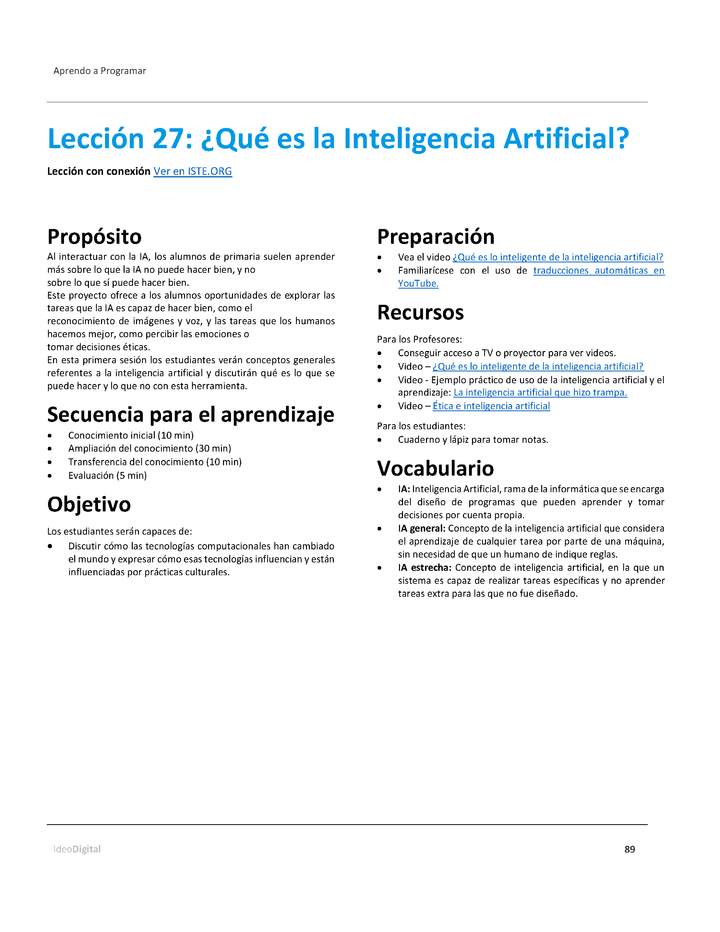 Unidad 4 - Lección 27: ¿Qué es la Inteligencia Artificial?