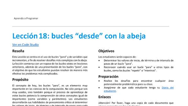 Unidad 3 - Lección 18: bucles “desde” con la abeja