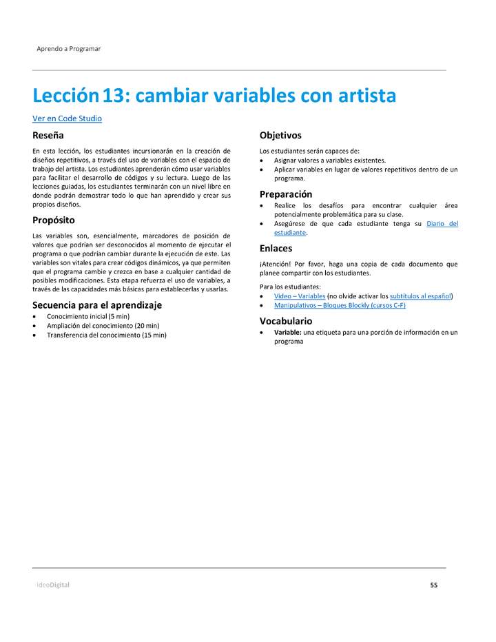 Unidad 3 - Lección 13: cambiar variables con artista