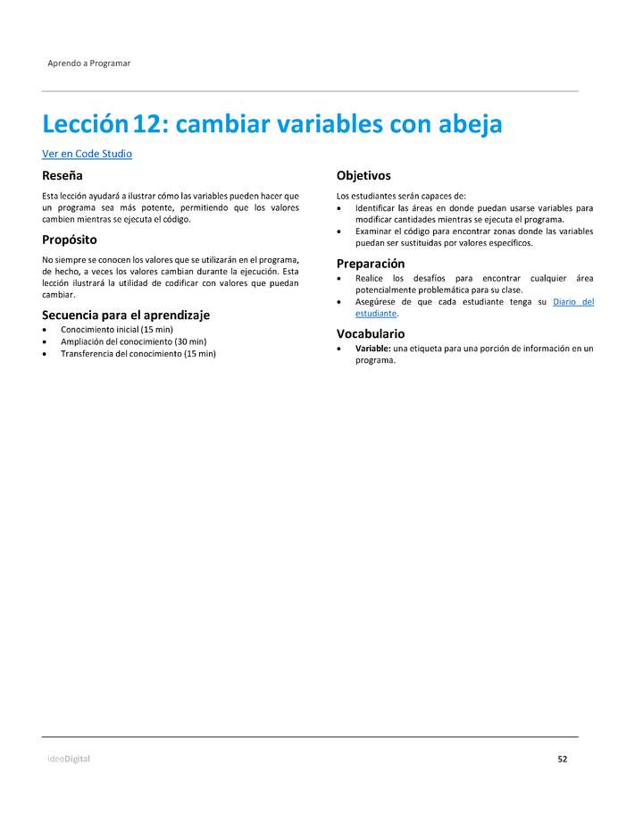 Unidad 3 - Lección 12: cambiar variables con abeja