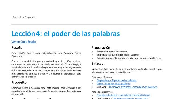 Unidad 1 - Lección 4: el poder de las palabras