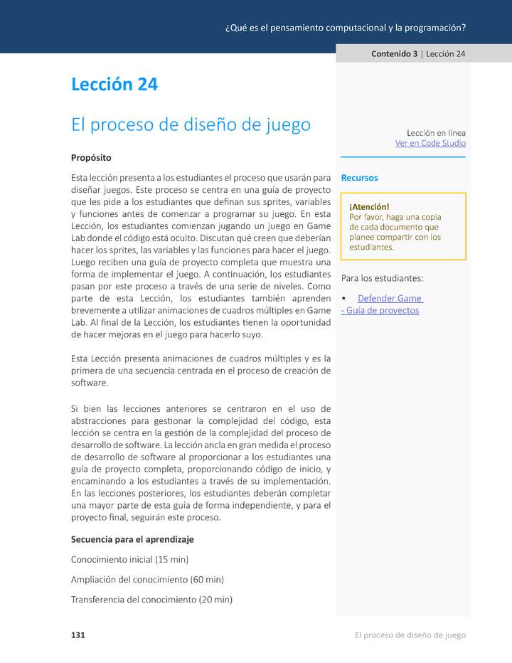 Unidad 1 - Lección 24: El proceso de diseño de juego