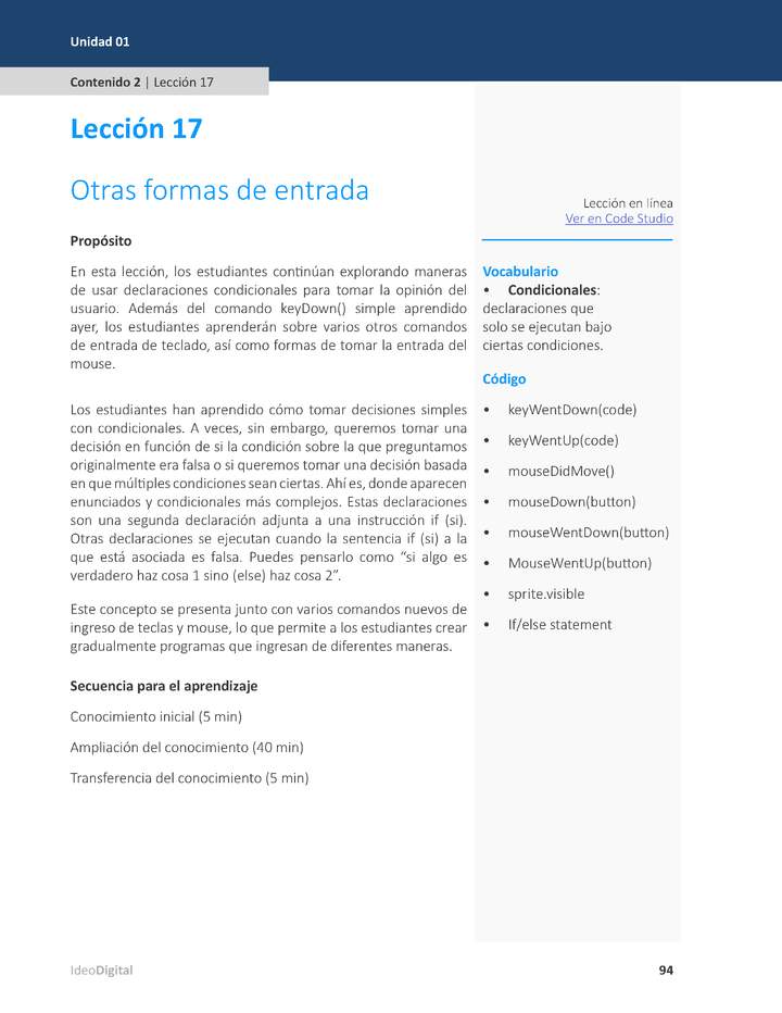 Unidad 1 - Lección 17: Otras formas de entrada