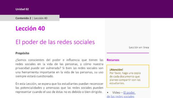 Unidad 2 - Lección 40: El poder de las redes sociales