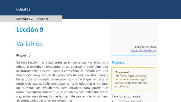 Unidad 1 - Lección 09: Variables