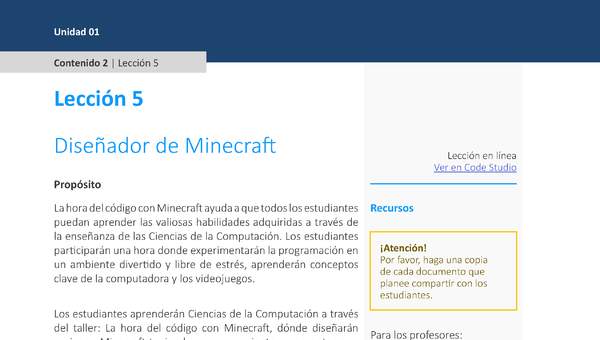 Unidad 1 - Lección 05: Diseñador de Minecraf