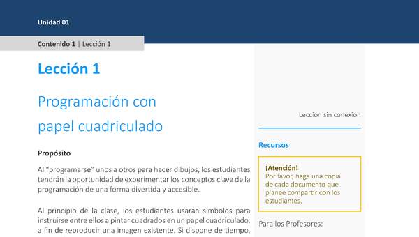 Unidad 1 - Lección 01: Programación con papel cuadriculado