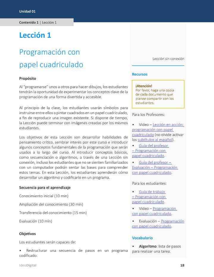 Unidad 1 - Lección 01: Programación con papel cuadriculado