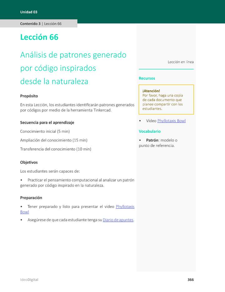 Unidad 3 - Lección 66: Análisis de patrones generado por código inspirados desde la naturaleza