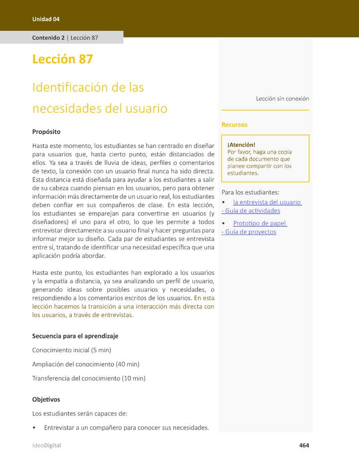 Unidad 4 - Lección 87: Identificación de las necesidades del usuario