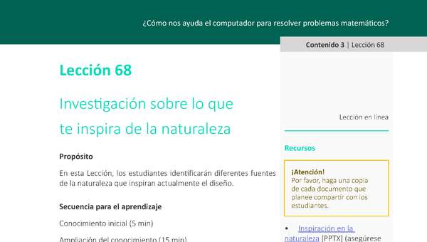 Unidad 3 - Lección 68: Investigación sobre lo que te inspira de la naturaleza