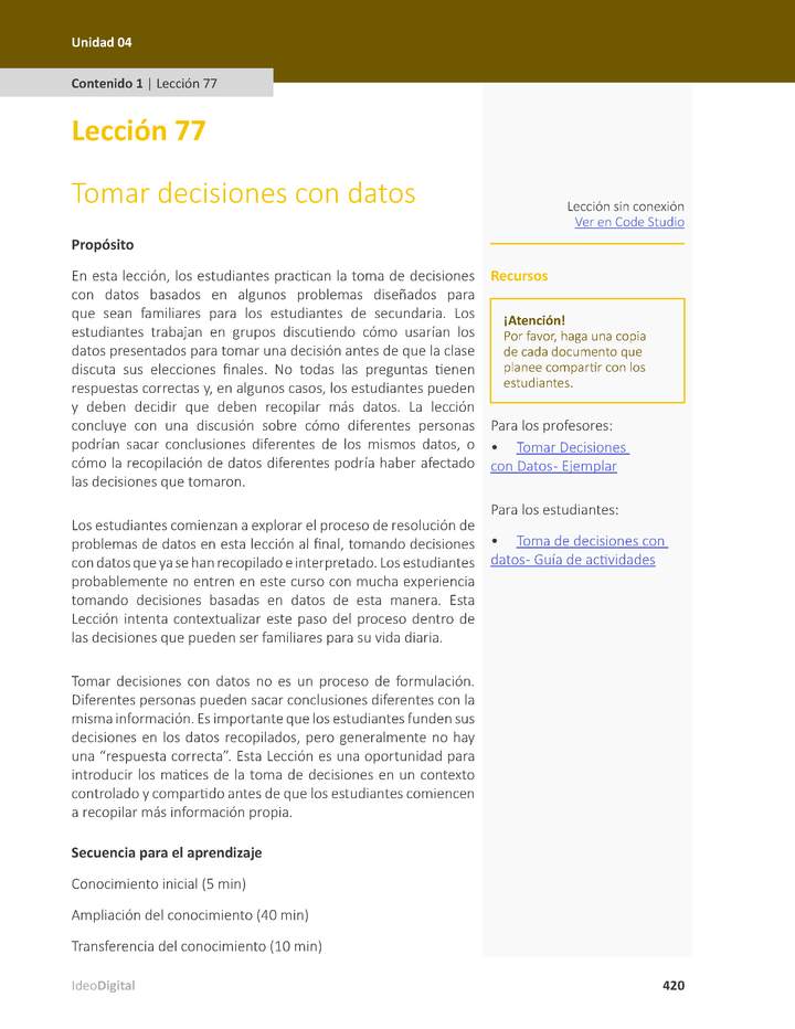 Unidad 4 - Lección 77: Tomar decisiones con datos