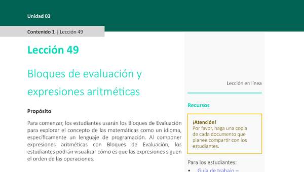 Unidad 3 - Lección 49: Bloques de evaluación y expresiones aritméticas