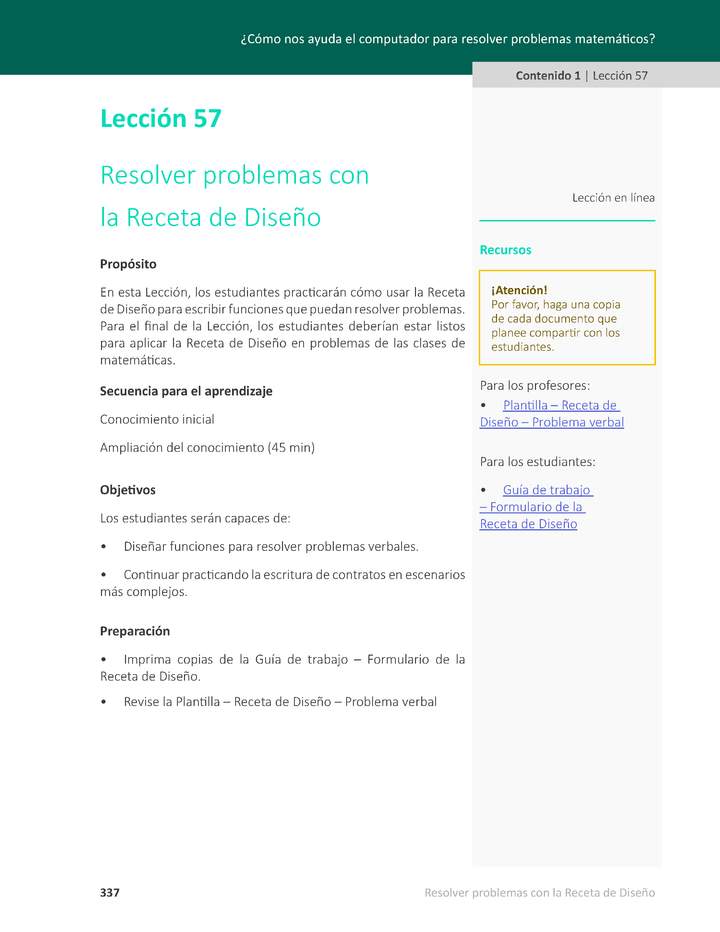 Unidad 3 - Lección 57: Resolver problemas con la Receta de Diseño