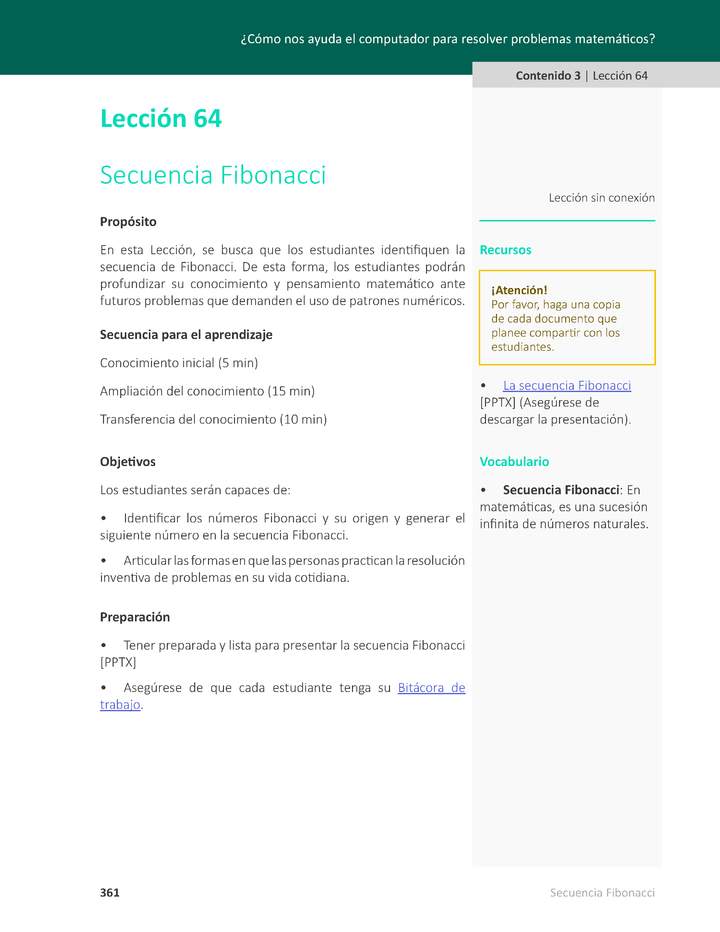 Unidad 3 - Lección 64: Secuencia Fibonacci