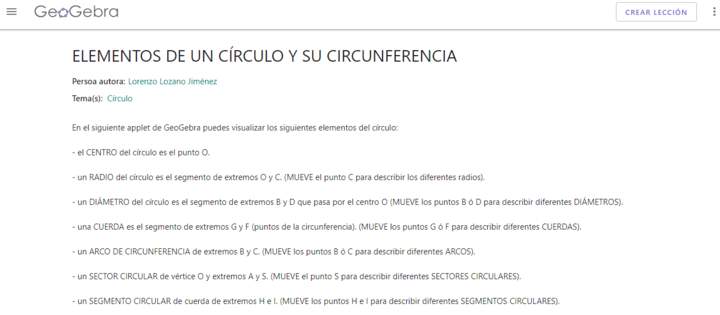 geogebra.org: elementos del círculo y su circunferencia