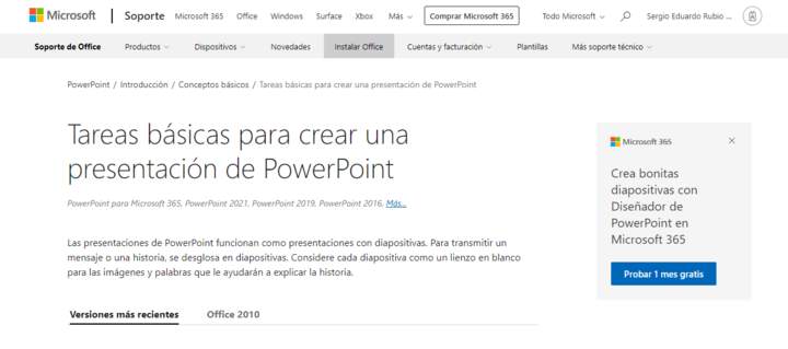 support.microsoft: Tareas básicas para una presentación de PowerPoint