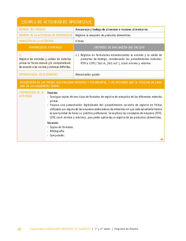 Registrar la recepción de productos alimenticios