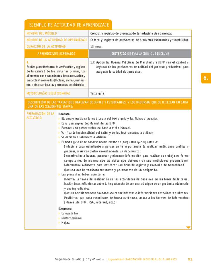 Control y registro de parámetros de productos elaborados y trazabilidad