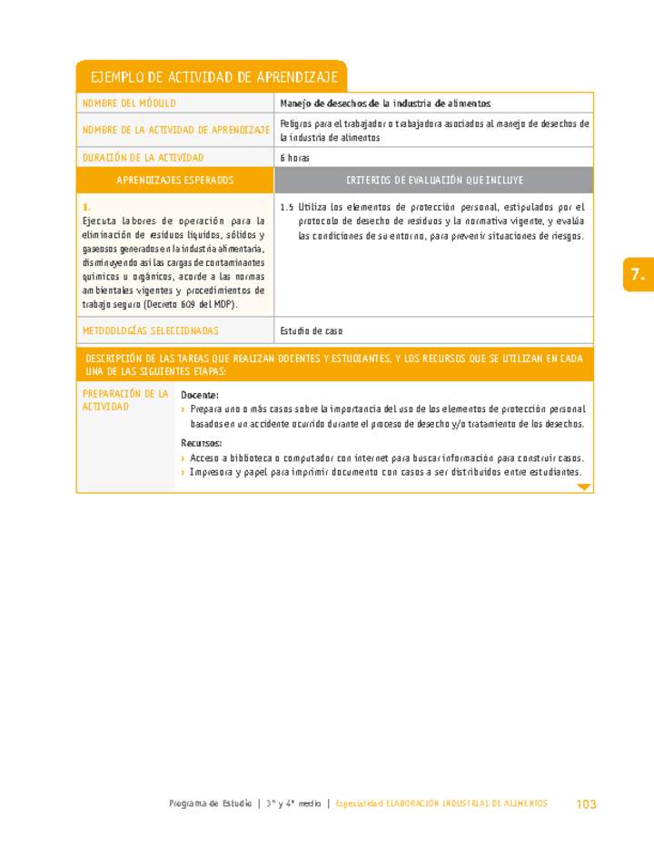 Peligros para el trabajador o trabajadora asociados al manejo de desechos de la industria de alimentos