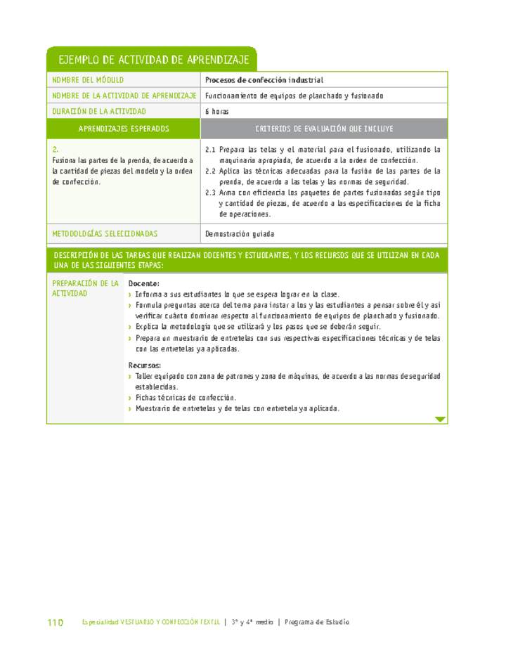 Funcionamiento de equipos de planchado y fusionado