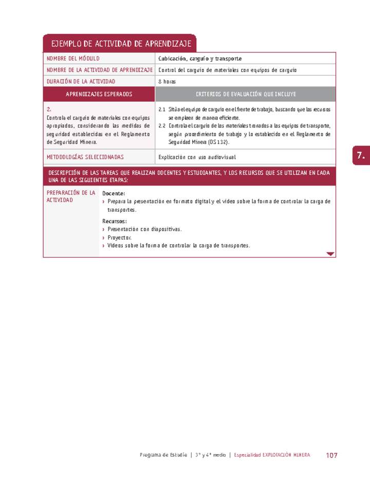 Control del carguío de materiales con equipos de carguío