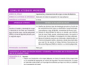 Elaboración de tabla de segregación de carga peligrosa