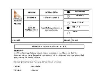 Guía de trabajo del docente Metrología magnitudes, unidades y conversiones.