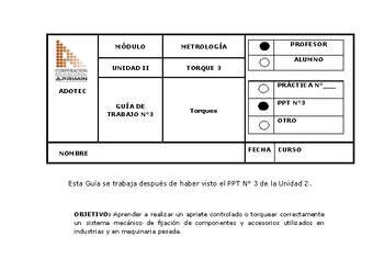 Guía de trabajo del docente Metrología, torques