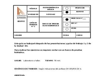 Guía de trabajo del estudiante Oleo-hidráulica, banco de prueba oleo-hidráulico