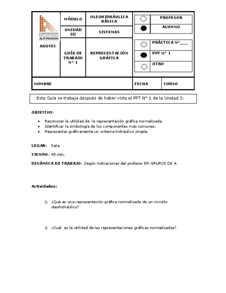 Guía de trabajo del estudiante Oleo-hidráulica, representación gráfica